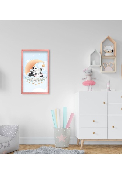 Bk Home Tatlı Pandalar Tasarımlı Dekoratif Pembe Ahşap Çerçeveli (495493932)