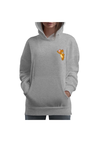 Jerry Baskılı Oversize Unisex Kapüşonlu Sweatshirt Gri