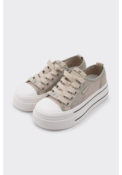 Derinet Bağcıklı Taş Aksesuarlı Kadın Sneaker Bej Bej