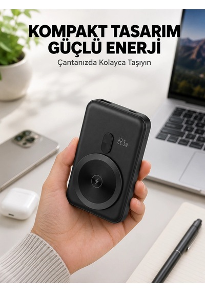 Manyetik Kablosuz Powerbank 22.5w Hızlı Şarj Lcd Göstergeli Yeni Nesil
