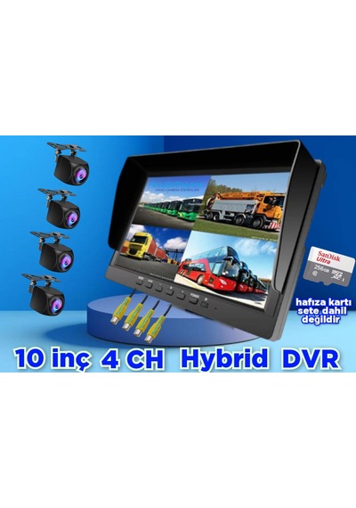 Hybrid Dvr 10'' Ekran 4 Ad 170'' Balık Gözü Lens Geniş Açı Kamera