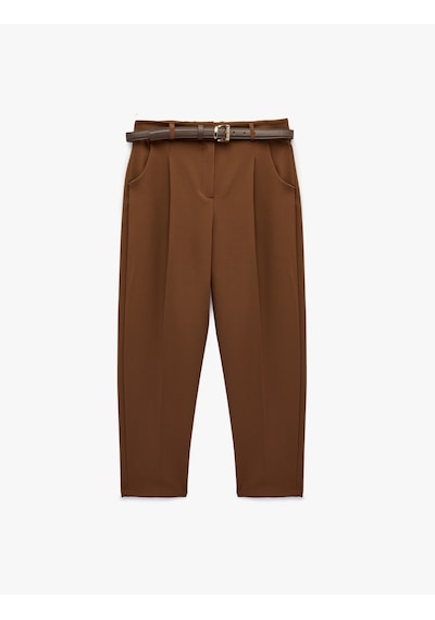 Koton Normal Bel Cepli Kemerli Havuç Pantolon Kahverengi 6sak40140pw Kahve
