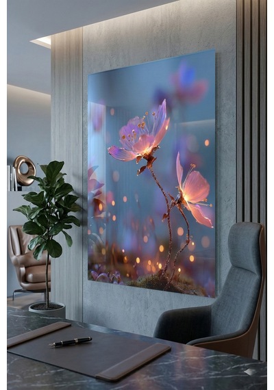 Kırılmaz Cam Tablo 5mm Kalın - Ev İşyeri Duvar Dekorasyonu - Soyut Çiçek Tasarımlar Dikey - Botanik Floral Zarif Pastel Salon Yatak Odası Temperli Uv Baskılı Hediyelik