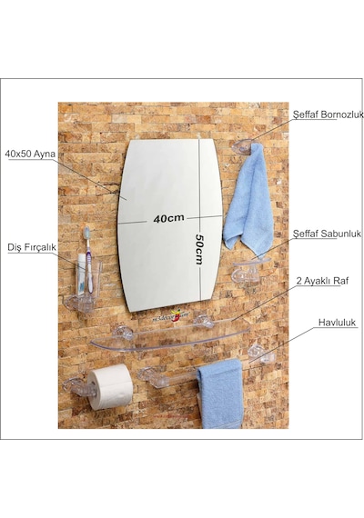 Çoklu 7 Parça 50X40Cm Büyük Otel Banyo Cafe Wc Tuvalet Ayna Seti Şeffaf