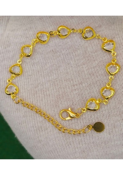 Kalpli Zirkon Taşlı Gold Renk Bileklik 18 Cm Beyaz