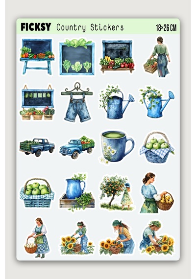 Yaz Temalı Çiftlik Sticker Seti - 40 Adet Etiket Çıkartma Diğer