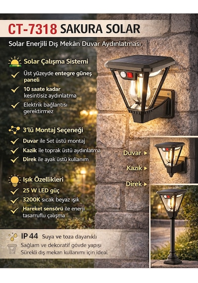 Cata Ct 7318 Sakura Solar Sensörlü Duvar Ve Bahçe Armatür 25 W 3200k Gün Işığı .