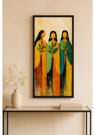 25 X 60 Cm Siyah Ahşap Çerçeve Soyut Kadın Figürlü Duvar Tablosu