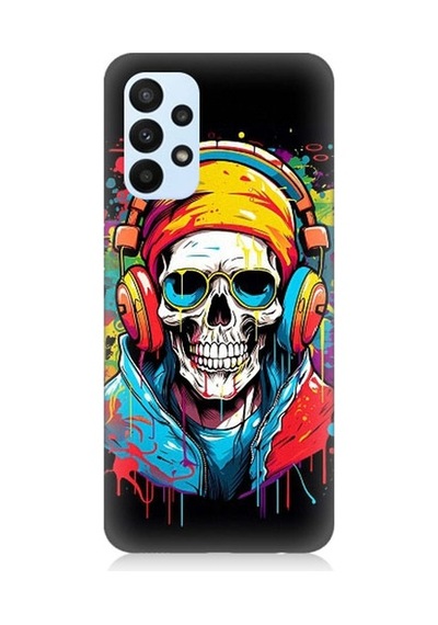 Samsung Galaxy A33 Uyumlu Müzik Dinleyen Kurukafa Desenli Silikon Kılıf