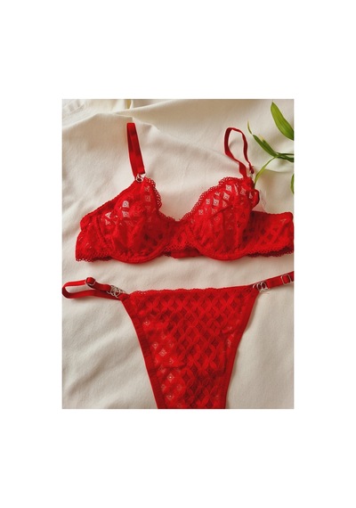 Demirsa Boutique Yılbaşı Renkli Kırmızı Dantelli Bralet Sütyen Takım Kırmızı-160