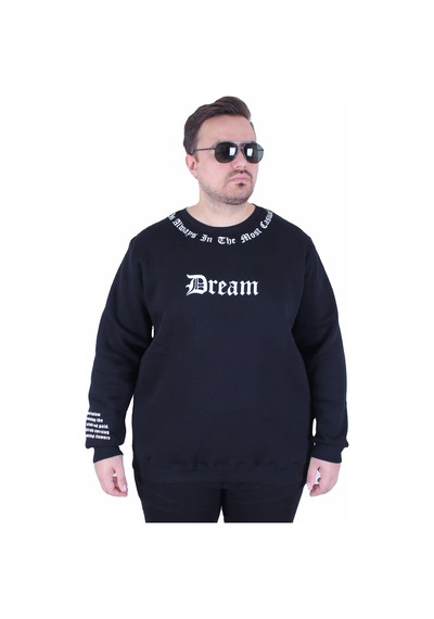 Moc Grande Mocgrande Büyük Beden Bisiklet Yaka 3ip Sweat Dream 25715 Sıyah Siyah