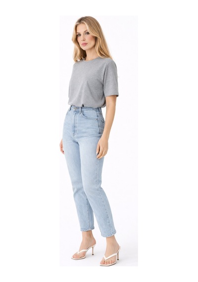 Qu Style Premium Basic Oversize Kadın Tişört Yumuşak Dokulu Günlük Rahat Kalıp T-shirt Gri