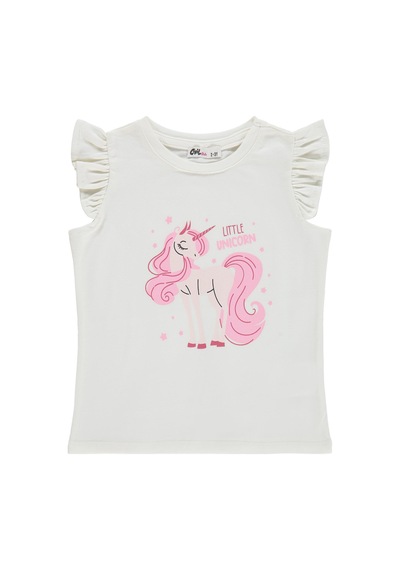 Civil Girls Unicorn Baskılı 2 -5 Yaş Tişört  - Ekru 18K82546126S1