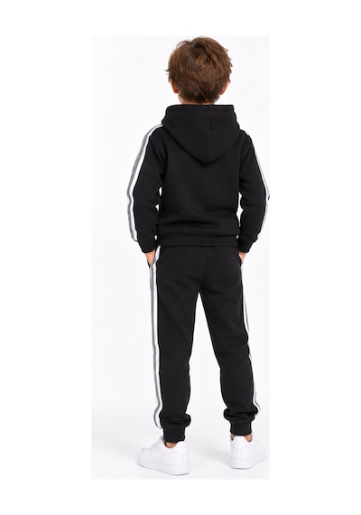 Monox Unisex Çocuk Kapüşonlu Oversize 2 Li Eşofman Takımı 7-10 Yaş 3 İplik Pamuklu Siyah