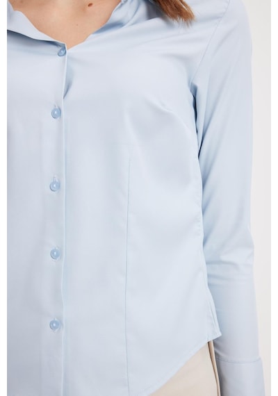 Tudors Kadın Slim Fit Dar Kesim Klasik Yaka Uzun Kollu Mavi Gömlek-42292 Mavi