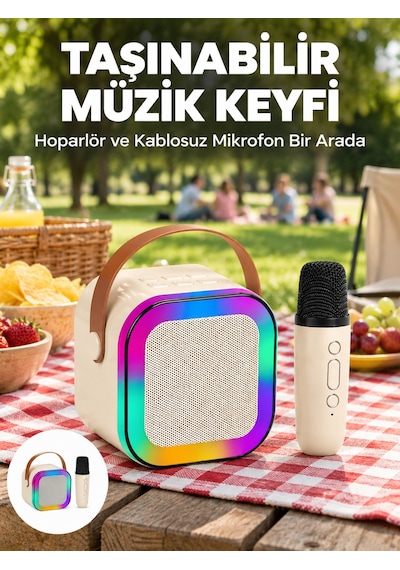 Kablosuz Karaoke Mikrofon Hoparlör Seti Güçlü Ses Çıkışı Yeni Nesil - Lisinya