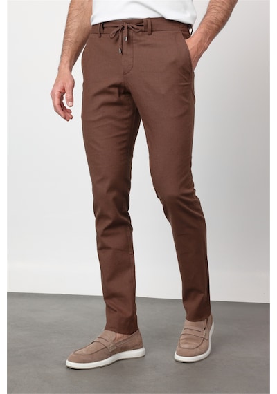İmza Kahverengi Yan Cep Keten Slim Fit Keten Karışımlı Jogger Pantolon 1003260169