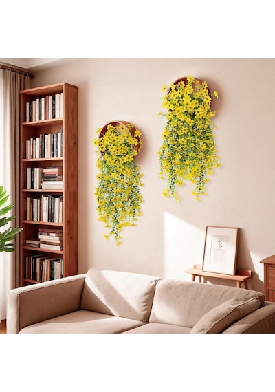 Yapay Çiçek Sarı Sarkan Mineli Okaliptus Şimşir Yapay Sarmaşık 5dal 60cm Sarı