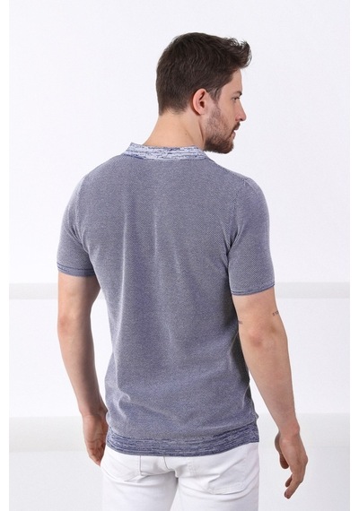 Ferraro Saks/Beyaz Kuşgözü Desenli Polo Yaka Erkek Triko T-Shirt-Saks
