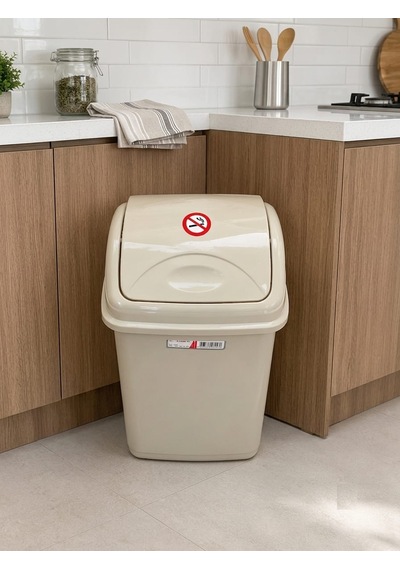 Plastik Elegance 7,5 Litre Sallanır Kapaklı Çok Amaçlı Çöp Kovası Krem