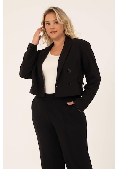 Myline Astarlı Blazer Crop Ceket - Siyah