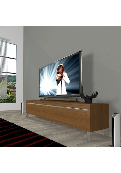 Decoraktiv Eko 140t Mdf Krom Ayaklı Tv Ünitesi Tv Sehpası - Naturel Ceviz Ceviz