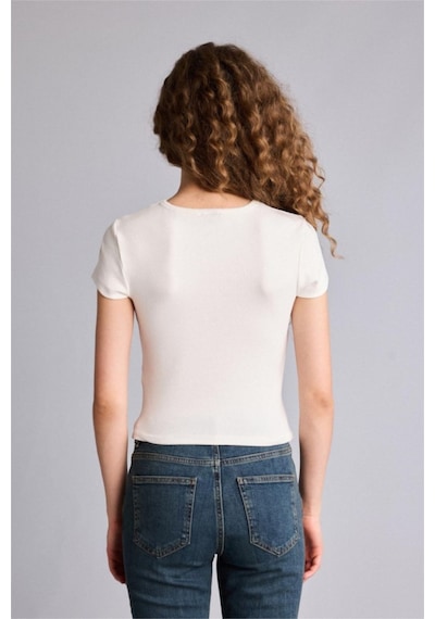 Defacto Baskılı Beyaz Kadın T-shirt G9575ax/wt32