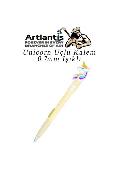 Işıklı Unicorn Uçlu Kalem 0.7 1 Adet Unicorn Başlıklı Versatil Kalem Süslü Silikonlu Hediyelik Kalem Sarı