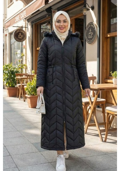 Hb Harma Time Butik Kadın İçi Astarlı Kapüşonlu Siyah Kapitone Mont Siyah Siyah