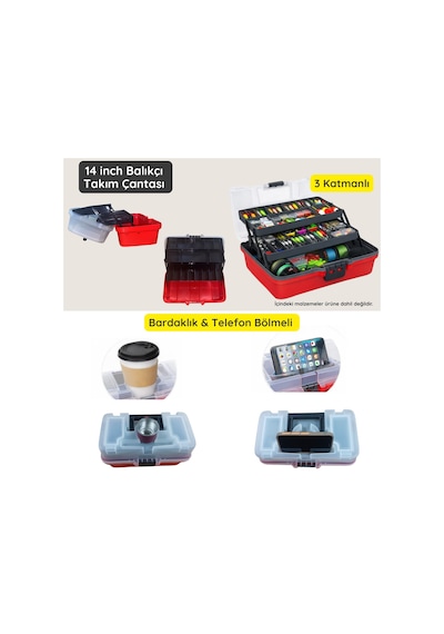 14 İnch Balıkçı Takım Çantası -bardaklık & Telefon Bölmeli Profesyonel Organizer -290