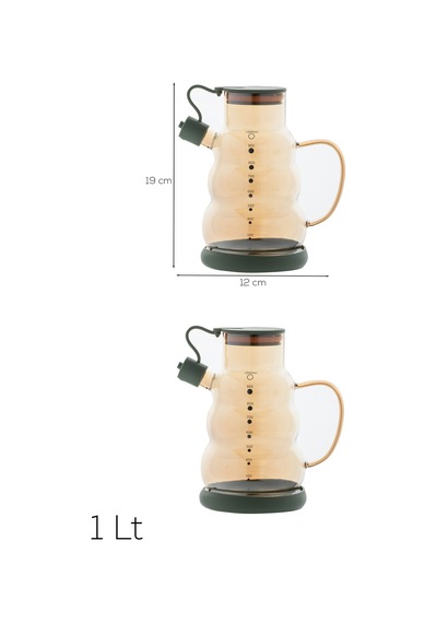 Porsima 3617 Kapaklı Borosilikat Cam 2li Yağlık Sirkelik Seti Yağdanlık Takımı 1000ml Yeşil Yeşil