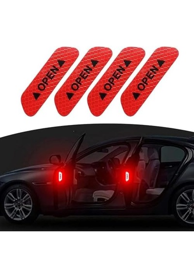 Oto Aksesuarcım Araba Kapı Açık Uyarı Reflektörü Etiket Sticker 4'lü 9.5x2.5cm Kırmızı