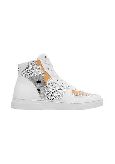 Kadın Vegan Deri Beyaz High Sneakers - There You Are Tasarım Çok Renkli