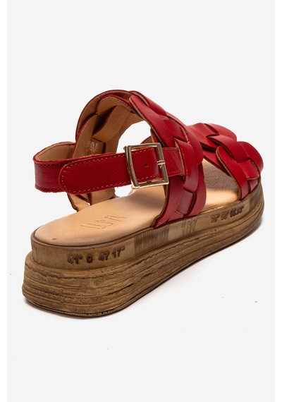 Luvishoes Elvoro Kırmızı Hakiki Deri Örgü Bantlı Kadın Sandalet