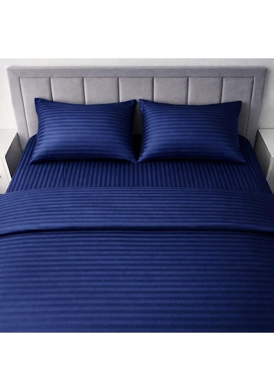 Wova Home Midnight Stripe Çift Kişilik Nevresim Takımı%90 Pamuk 83 Tel Saten Çizgili Lastikli Çarşaflı Lacivert Çok Renkli