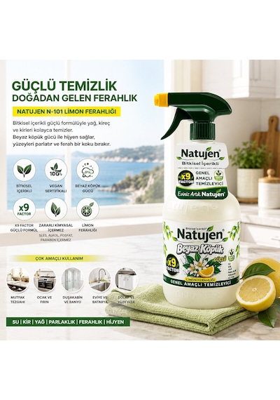 Sgs Natujen N-101 Bitkisel İçerikli Genel Amaçlı Temizleyici - Limon Ferahlığı X9 Factor 1000 Ml- 12'li Paket