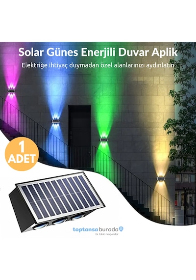 Technosmart 1adet Güneş Enerjili Çift Taraflı 6 Ledli Aplik Rgb Işık Duvar Lambası Bahçe Aydınlatma Diğer