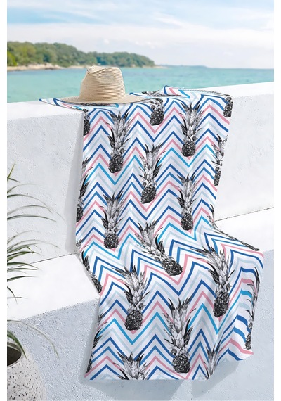 Ananas Zigzag Desenli Tropikal Plaj Havlusu - Modern Marine Pastel Çizgili Hızlı Kuruyan Plaj Örtüsü Bulut Kabuğu