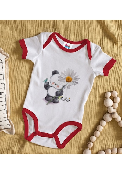 Bk Gift Bk Kids Kişiye Özel Papatya Temalı Kırmızı Bebek Body Zıbın-9 Çok Renkli