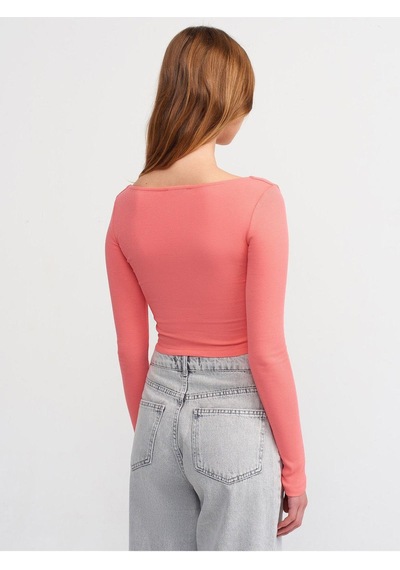 Dilvin 3700 Fitilli Uzun Kollu Top-pembe-4304 Pembe