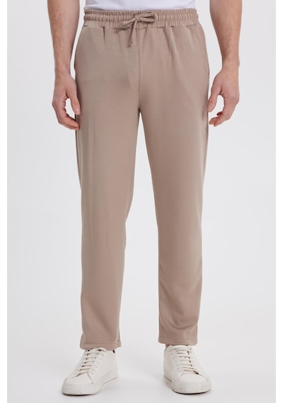 Tudors Erkek Slim Fit Dar Kesim Beli Bağcıklı 3 Cepli Geniş Paça Koyu Vizon Eşofman Altı-41914 Vizon