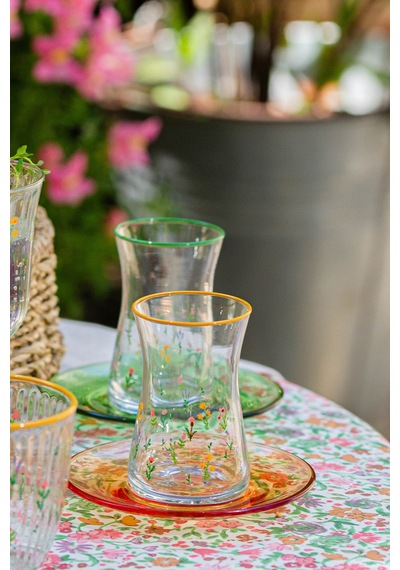 Botanical 12 Parça 4 Kişilik Seramik Pasta Tabağı Seti 20 Cm / Çay Seti 170 Cc Çok Renkli
