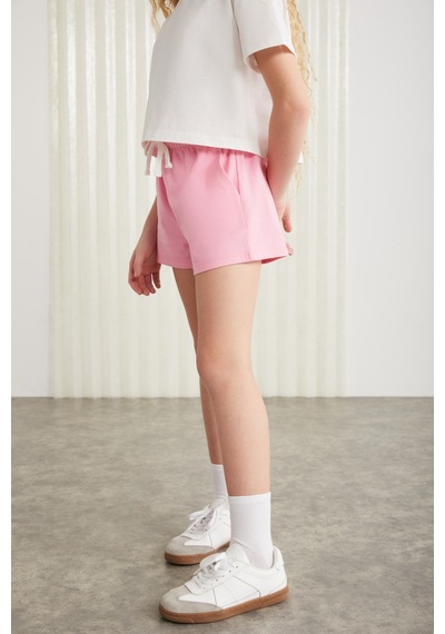 Grimelange Suzanne-grm24048 100% Pamuk Kız Çocuk Şort Tshirt Set Pembe Alt-üst Takım