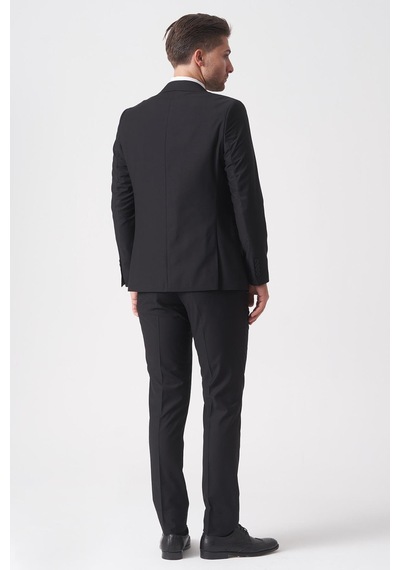 White Stone Campinas Ty2494 Slim Fit 6 Drop Düz Yelekli Takım Elbise Siyah Siyah