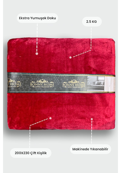 Warm Embrase Kırmızı Çift Kişilik Peluş Battaniye Kırmızı