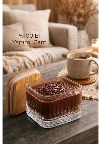 El Yapımı Cam, 4'lü Set Kare, Kahvaltılık Ve Çerezlik Kayın