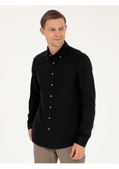 Cacharel Siyah Slim Fit %100 Pamuk Oxford Gömlek
