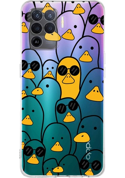 Oppo A94 Uyumlu Kamera Korumalı Duck Tasarımlı Şeffaf Silikon Kılıf Şeffaf