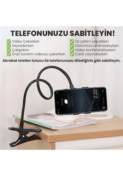 Upway Katlanabilir Masaüstü Telefon Standı Ve Esnek Kollu Mandallı Akrobat Telefon Tutucu
