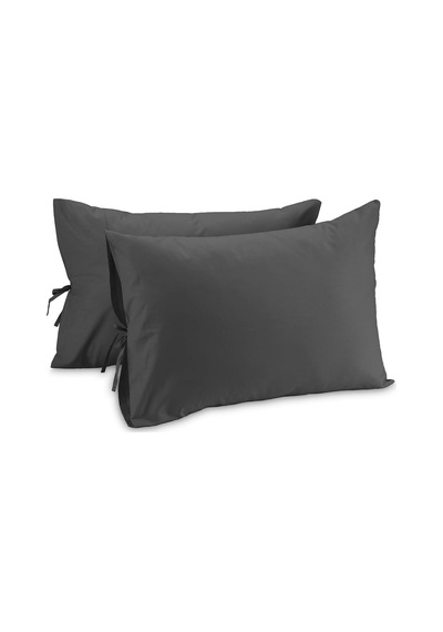 %100 Pamuk 50x70 Cm Bağcıklı Yastık Kılıfı Seti Antrasit Bebe Pembe - Kırık Beyaz